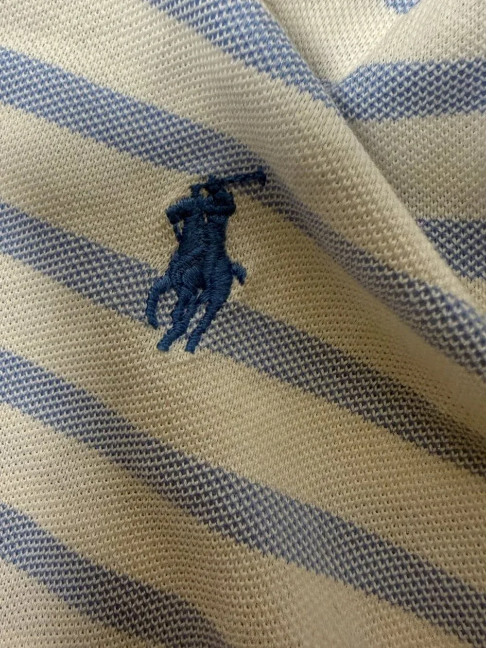 Ralph Lauren Knit Oxford Short Sleeve Polo Blue &n White Stripe 100% Cotton Sz L
